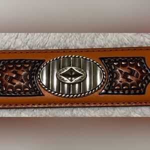 NWT Tony Lama Basketweave Tooled Leather Belt Silver Conchos & Buckle 36 C42133